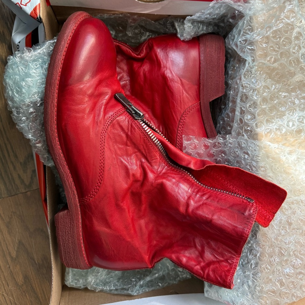 Guidi red leather boots. Worn once, perfect condition. Retail: $1500.